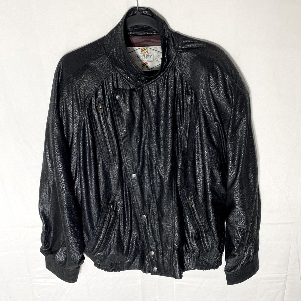 Vintage Giant Lee Black Animal Print Oversized Bomber Jacket XL